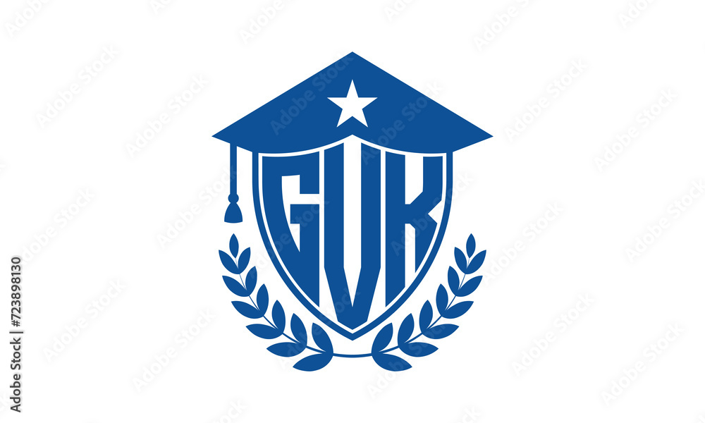 GVK three letter iconic academic logo design vector template. monogram, abstract, school, college, university, graduation cap symbol logo, shield, model, institute, educational, coaching canter, tech GVK three letter iconic academic logo design vector template. monogram, abstract, school, college, university, graduation cap symbol logo, shield, model, institute, educational, coaching canter, tech