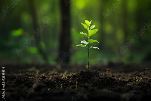 Green plant sprouting from soil, growth concept, nature background, gardening and environment themes, botanical illustrations, and educational materials or earth day celebration.