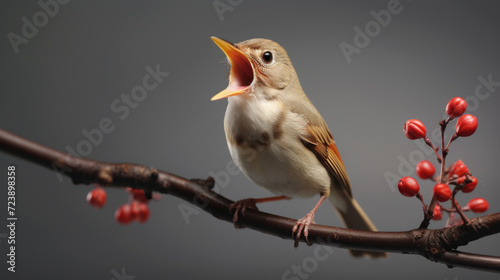 Small bird sitting on top of tree branch. Perfect for nature-themed designs and illustrations