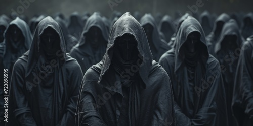 Menacing Figures In Hooded Cloaks Gather Ominously Under Cover Of Darkness. Сoncept Dark Secrets, Shadowy Encounters, Cloaked Figures, Ominous Gathering, Under The Cover Of Darkness