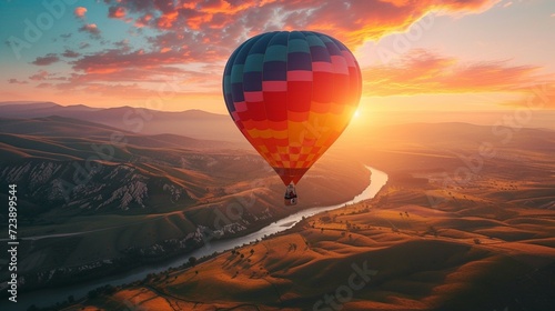 A peaceful and unforgettable leisure time experience offered to enthusiasts by a magnificent hot air balloon flight with amazing sights photo