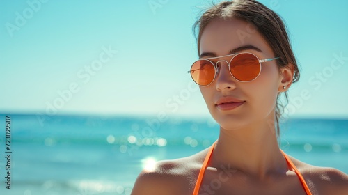 Beautiful young woman in swimsuit on vacation