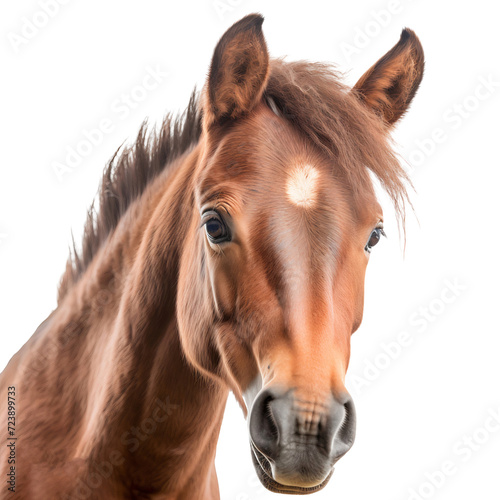 Close up of a horse head isolated on white background