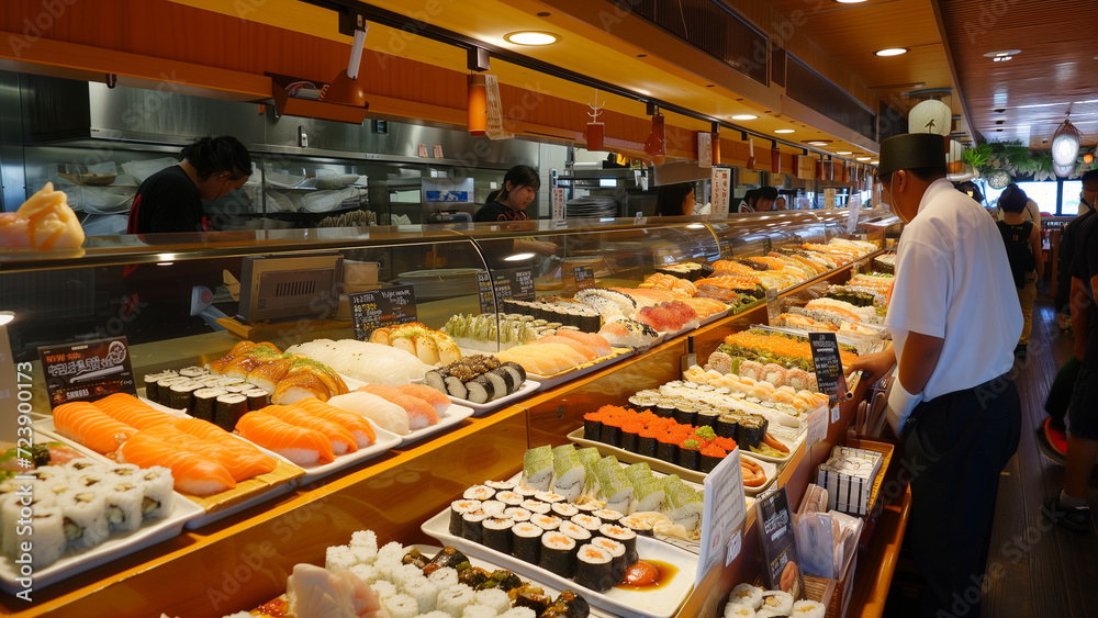 Sushi Spectacle: A Large Restaurant Overflowing with Delicacies