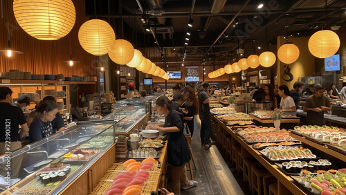 Sushi Sanctuary: A Packed Display at a Large Restaurant