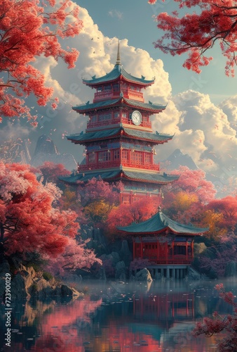 an_asian_temple_with_a_clock_tower