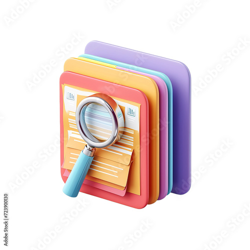 Document search concept, 3D render style, isolated on white background cutout.