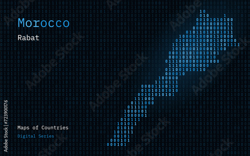 Morocco Map Shown in Binary Code Pattern. TSMC. Matrix numbers, zero, one. World Countries Vector Maps. Digital Series	
