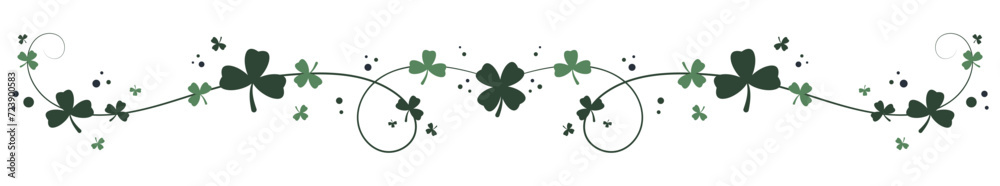Irish clover decoration, frame, ornament with shamrocks and clover symbols. Vector illustration. - obrazy, fototapety, plakaty 