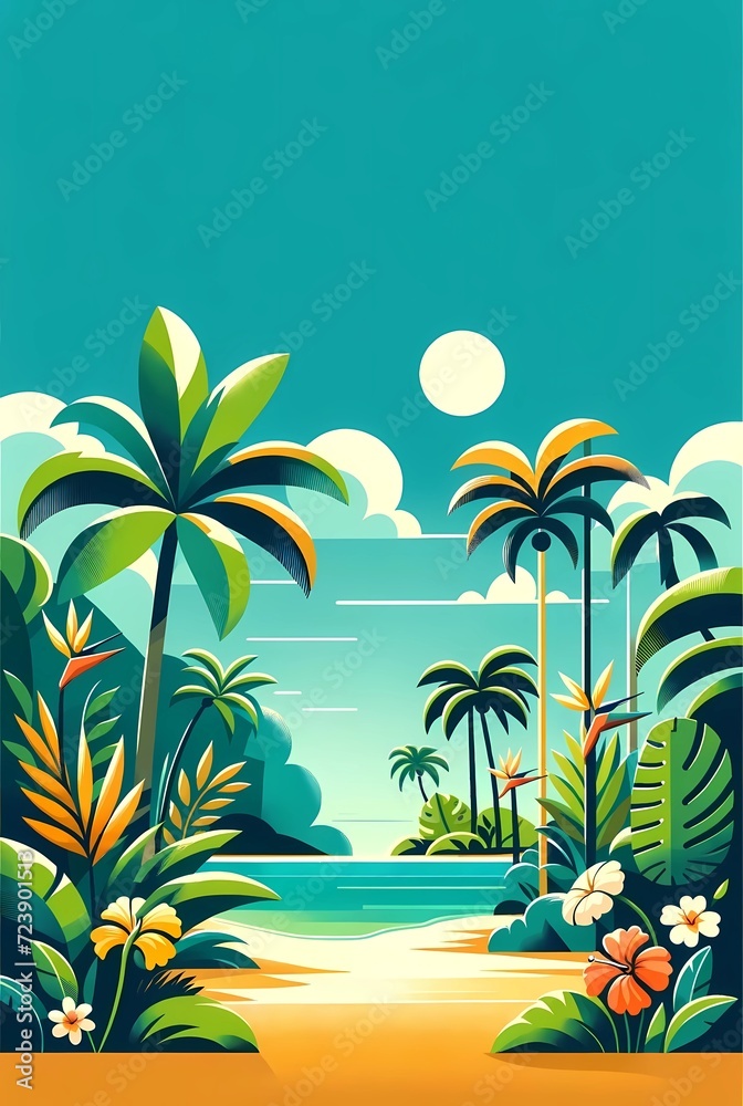 beach landscape with palm trees