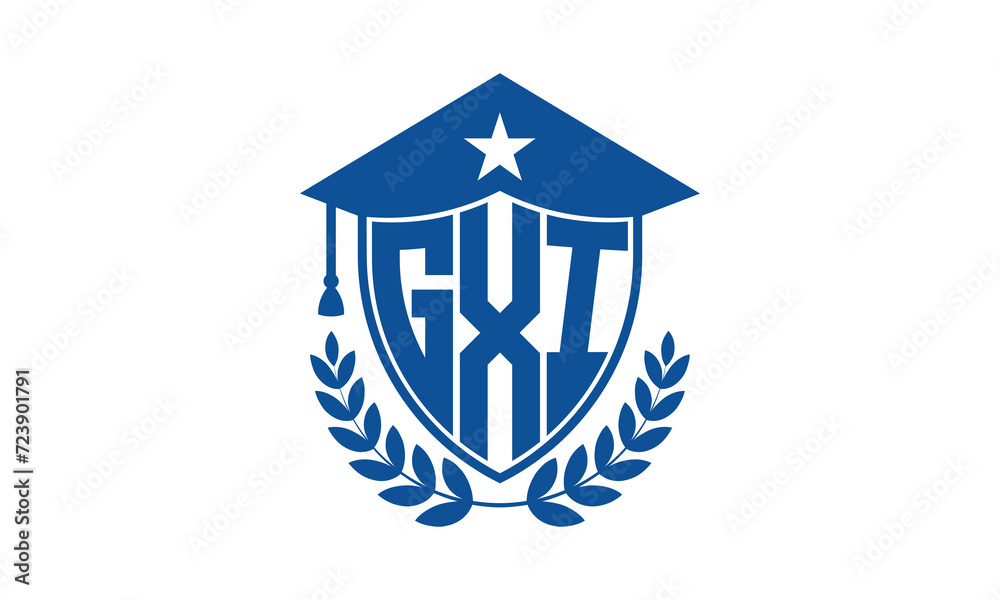 GXI three letter iconic academic logo design vector template. monogram, abstract, school, college, university, graduation cap symbol logo, shield, model, institute, educational, coaching canter, tech GXI three letter iconic academic logo design vector template. monogram, abstract, school, college, university, graduation cap symbol logo, shield, model, institute, educational, coaching canter, tech