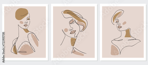 Set of woman portrait. Simple, minimalist vector illustration of beautiful woman. One line art.