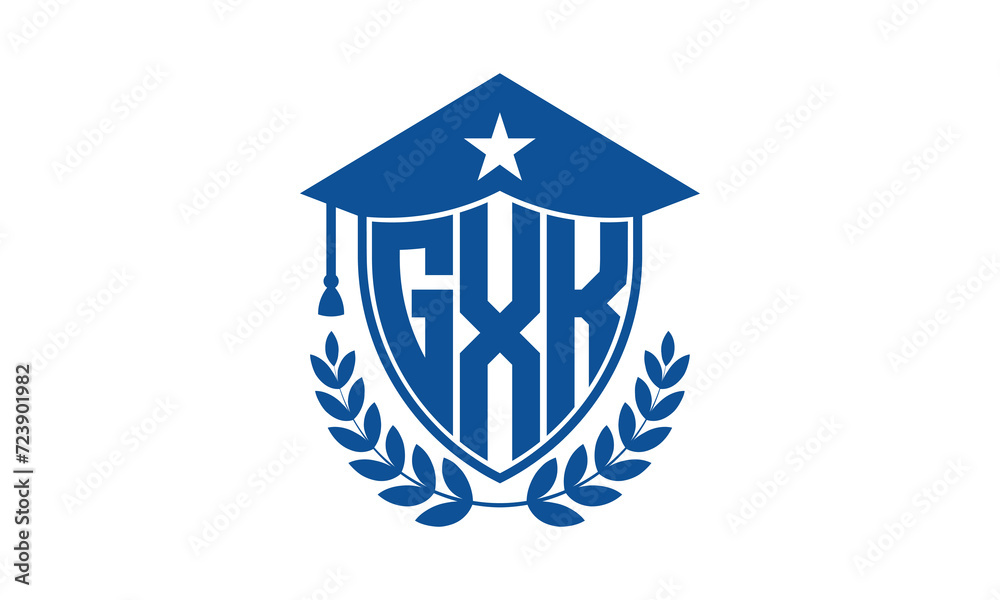 GXK three letter iconic academic logo design vector template. monogram, abstract, school, college, university, graduation cap symbol logo, shield, model, institute, educational, coaching canter, tech GXK three letter iconic academic logo design vector template. monogram, abstract, school, college, university, graduation cap symbol logo, shield, model, institute, educational, coaching canter, tech