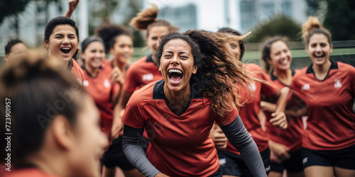 Winning Smiles: Female Soccer Team in Jubilant Celebration