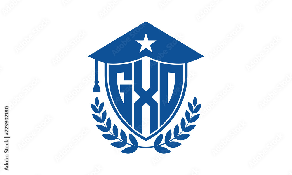 GXO three letter iconic academic logo design vector template. monogram, abstract, school, college, university, graduation cap symbol logo, shield, model, institute, educational, coaching canter, tech GXO three letter iconic academic logo design vector template. monogram, abstract, school, college, university, graduation cap symbol logo, shield, model, institute, educational, coaching canter, tech