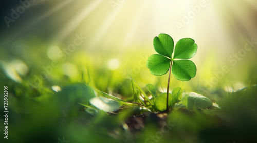 Picture of four leaf clover resting in grass. This image can be used to represent luck, nature, and search for good fortune