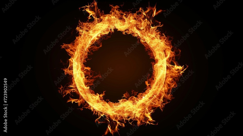 Fototapeta premium Fire in form of circle. Fire flame on black background 