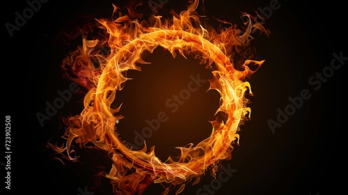 Fire in form of circle. Fire flame on black background 