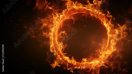 Fire in form of circle. Fire flame on black background
 photo