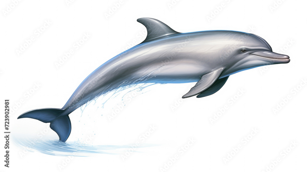 Fototapeta premium Dynamic image capturing dolphin leaping out of water. Perfect for aquatic themes and nature enthusiasts