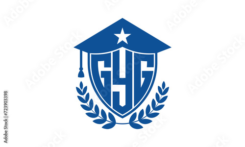 GYG three letter iconic academic logo design vector template. monogram, abstract, school, college, university, graduation cap symbol logo, shield, model, institute, educational, coaching canter, tech