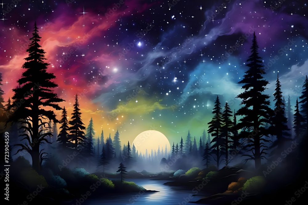 forest in the night art wallpaper