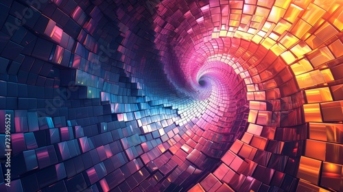 Mosaic tiles twisted into a spiral  blue  pink  yellow shades. Background for design  wallpaper.