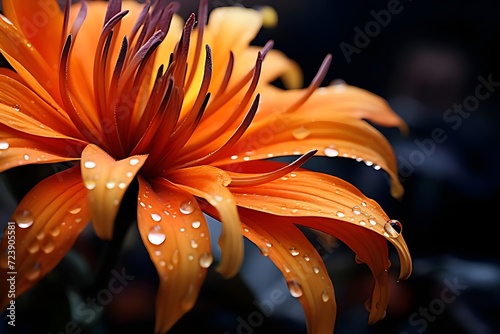 orange flower with water drops