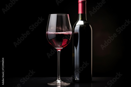 glass of wine with a bottle of wine on black background