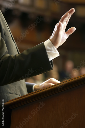 Witness the integrity of a man's promise in the courtroom, as he swears an oath, vowing to uphold the values of truth and righteousness.