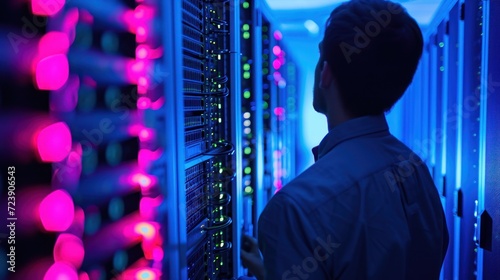 Network engineers implementing firewall protections for election data servers photo