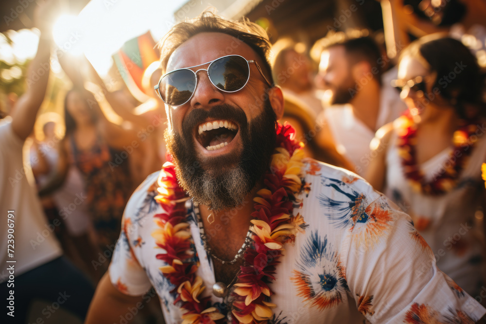 Man with beard and sunglasses is smiling. This picture can be used for various purposes Man with beard and sunglasses is smiling. This picture can be used for various purposes