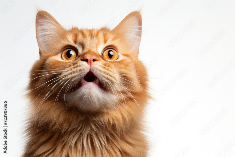 Close-up image of cat showing its mouth open. This picture can be used to depict curiosity, surprise, or even funny expression on cat's face
