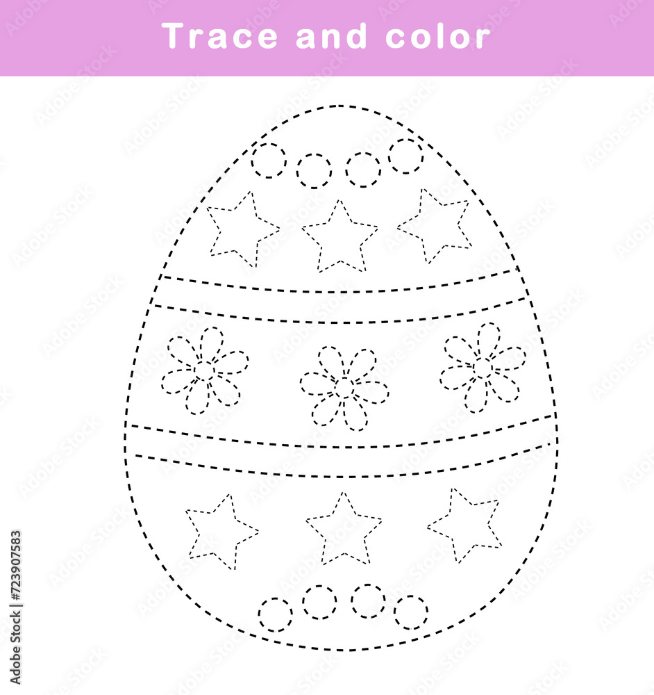Trace and color cute Easter eggs. Easter egg tracing worksheet. Simple