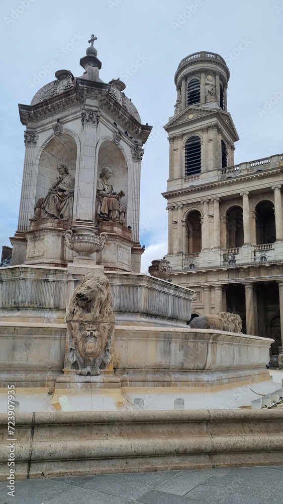 Church Saint-Sulpice and the fountain in front of her. Paris. France