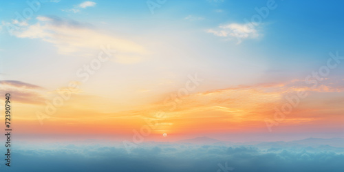 Abstract gradient sunrise in the sky with cloud and blue mix orange natural background.