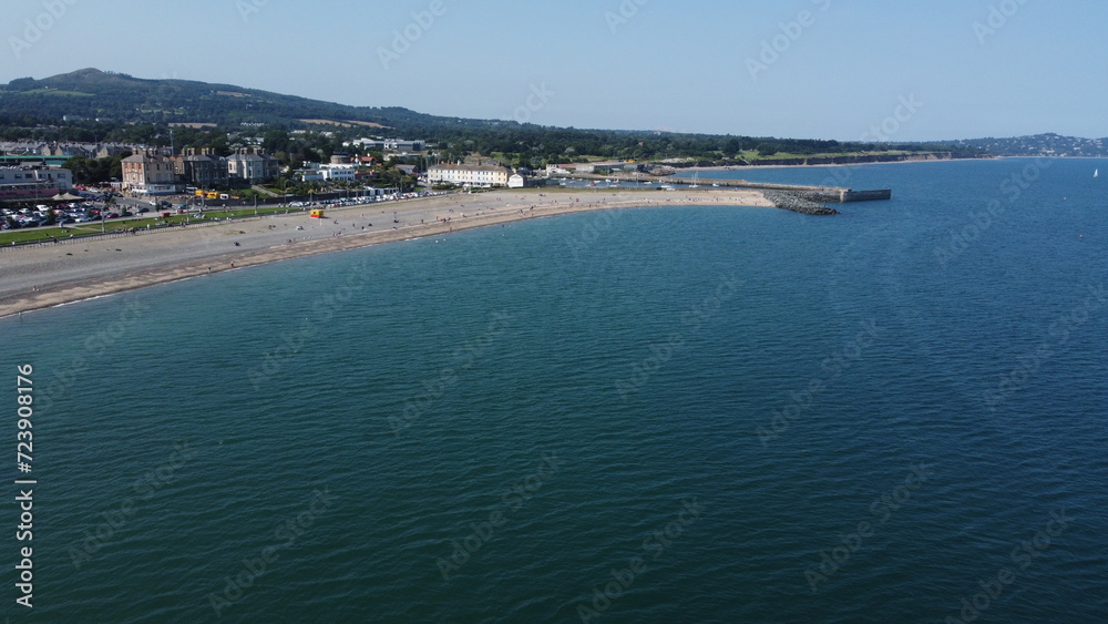 A bird's-eye view of the sandy strand of Bray Beach on a summer's day, Co. Wicklow, Ireland