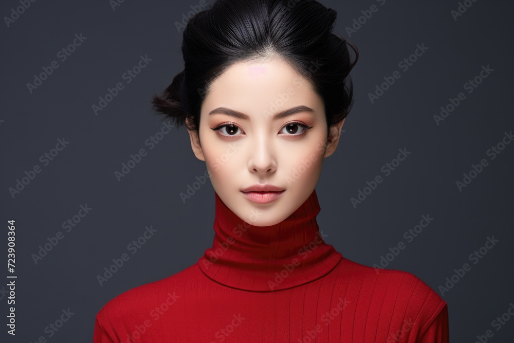 Woman wearing red turtle neck sweater. Perfect for winter fashion and cozy outfits Woman wearing red turtle neck sweater. Perfect for winter fashion and cozy outfits