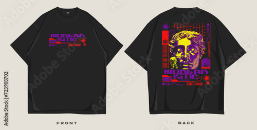 Futuristic streetwear t shirt design, brutalism graphic t-shirt, street style fashion, urban trendy t-shirt design for print or screen printing