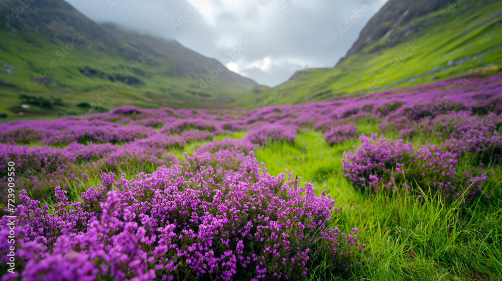 Purple Lavender Valley with Mountains in the Distance Landscape