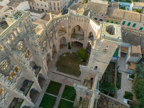 Aerial view, Spain, Balearic Islands, Mallortca, Arta, Son Servera,  Ruin of Church Iglesia Nova photo