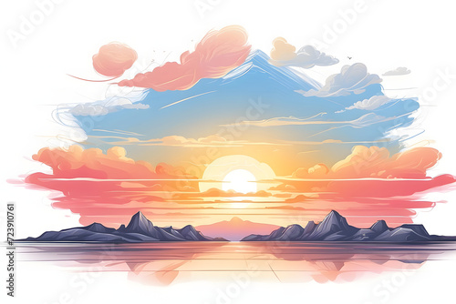 Aesthetic sunrise illustration or cartoon