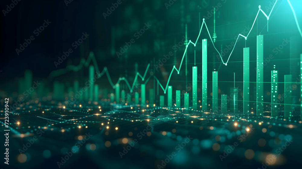 Naklejka premium graph and candlestrick chart in stock and currency market, financial and investment growth background