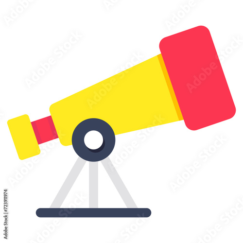 A space research tool icon, flat design of telescope