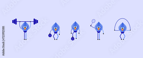 Set of furry character sportsman cartoon character collection.