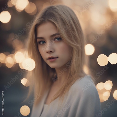 Ethereal Beauty: A Captivating Woman with Stunning Blonde Hair and Enchanting Blue Eyes