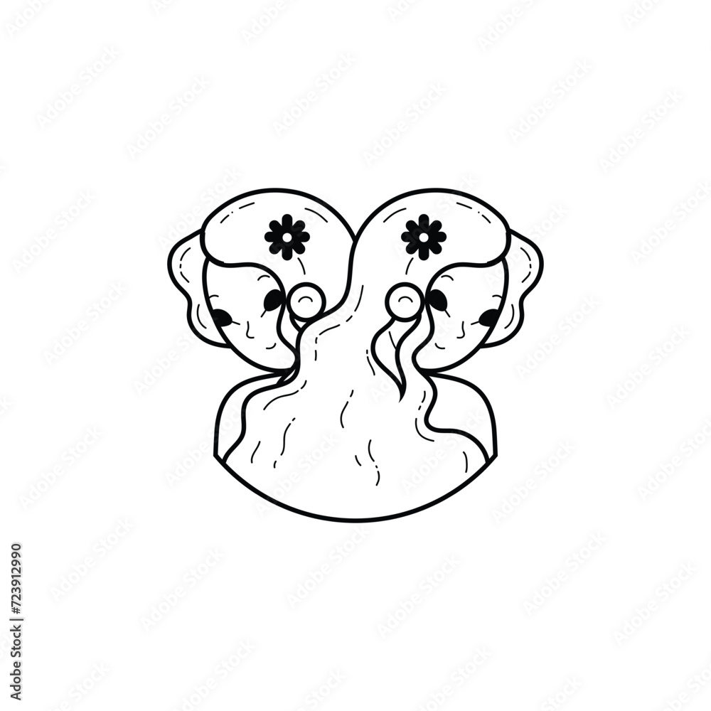 Black and white outline vector illustration of Gemini. Black and white outline vector illustration of Gemini.