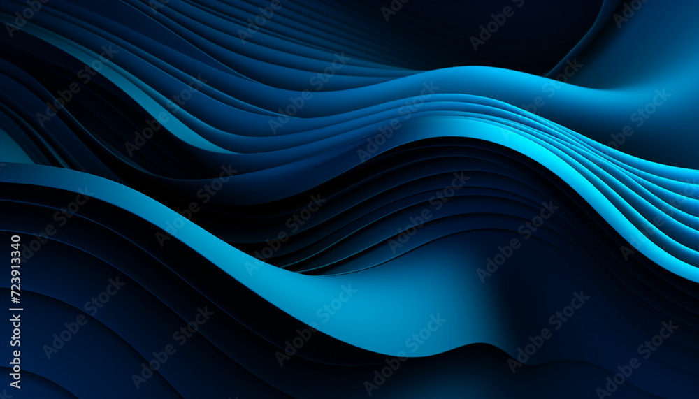 Fototapeta premium Blue wavy halftone black background