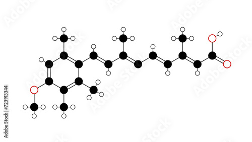 acitretin molecule, structural chemical formula, ball-and-stick model, isolated image neotigason