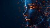 A volumetric face formed in digital space. Artificial intelligence. The concept of security, communication and data protection. Illustration for banner, poster, cover, brochure or presentation.